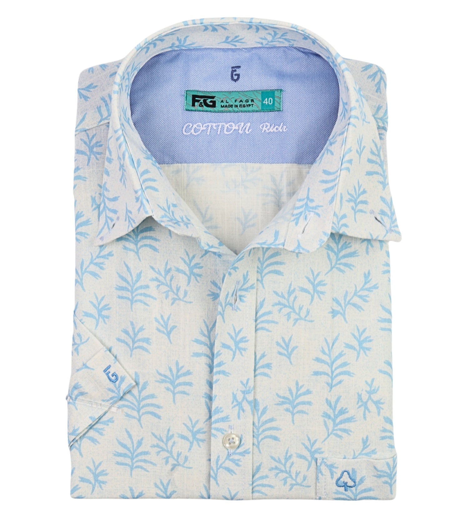 ALFAGR Riviera 100% Cotton Botanical Print Shirt – Sky Blue