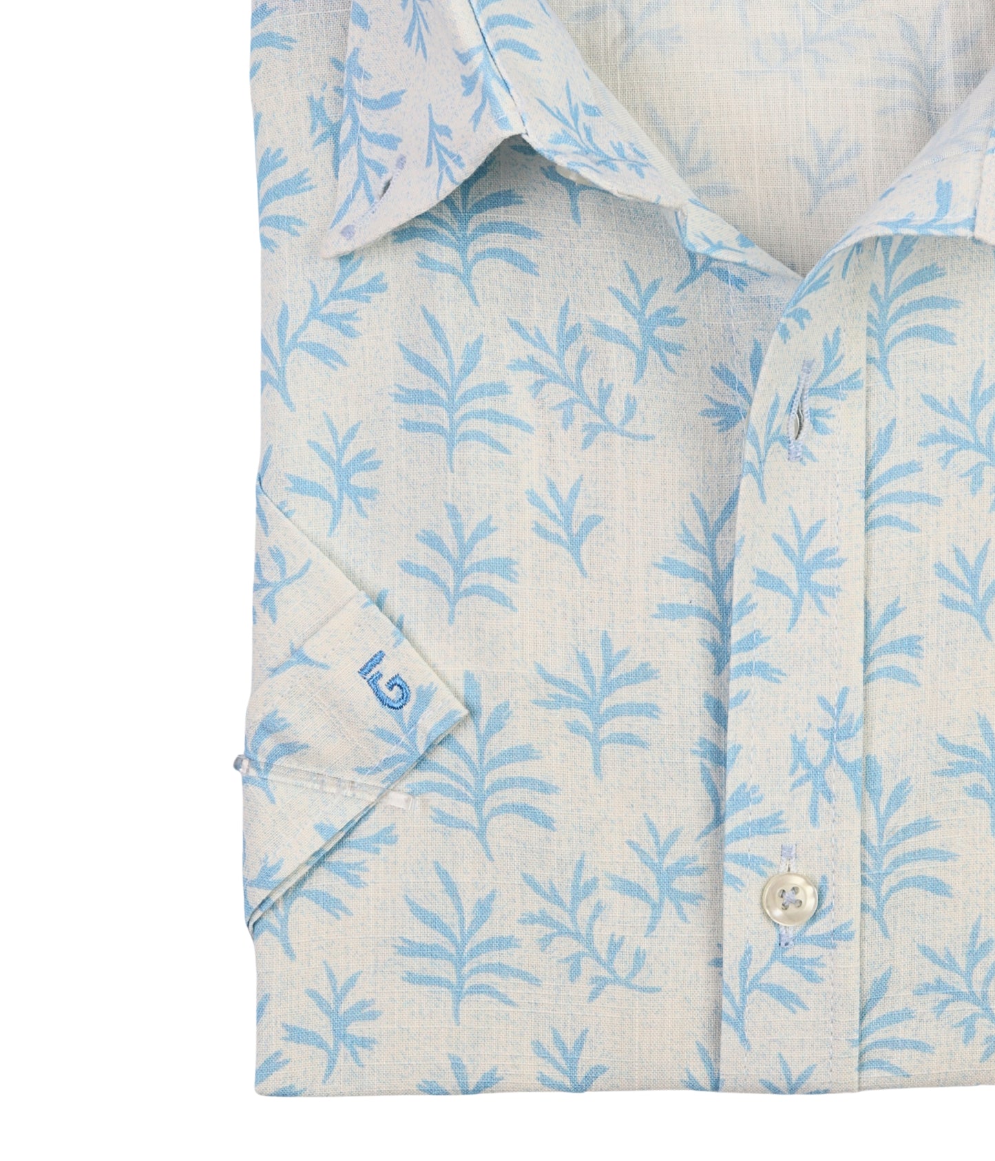 ALFAGR Riviera 100% Cotton Botanical Print Shirt – Sky Blue
