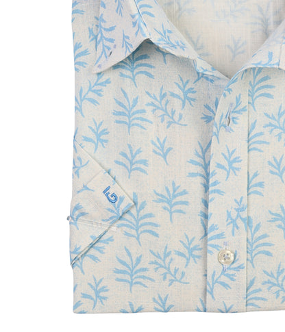 ALFAGR Riviera 100% Cotton Botanical Print Shirt – Sky Blue