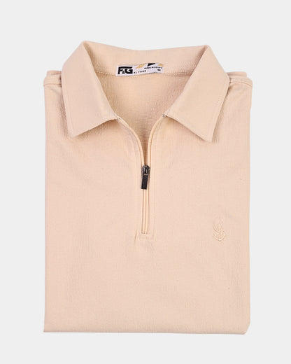 Premium beige Zipper Polo Shirt