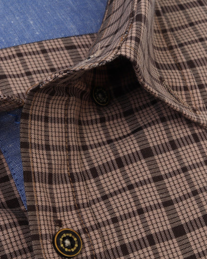 Brown Long Sleeve Shirt Pure Cotton - BigSize