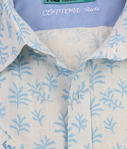 ALFAGR Riviera 100% Cotton Botanical Print Shirt – Sky Blue