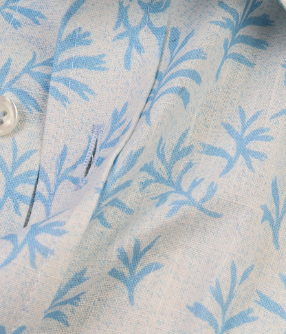 ALFAGR Riviera 100% Cotton Botanical Print Shirt – Sky Blue