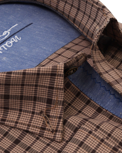 Brown Long Sleeve Shirt Pure Cotton - BigSize