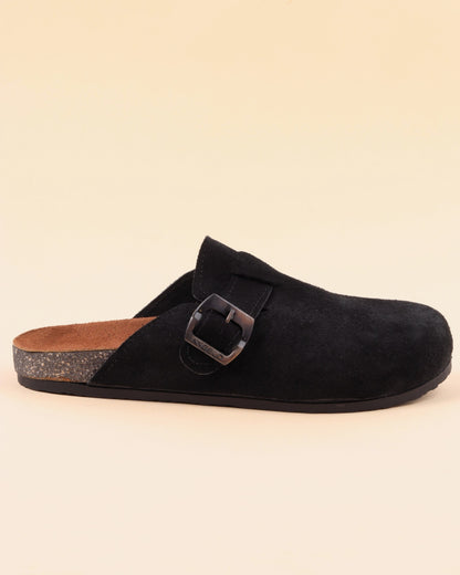 Men’s Black Suede Buckle Slippers – Comfortable Casual Style