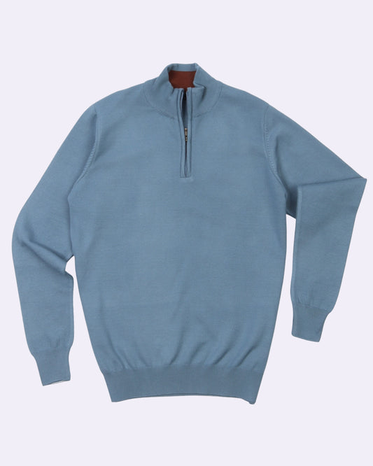White Blue Trico Pullover Half Zipper