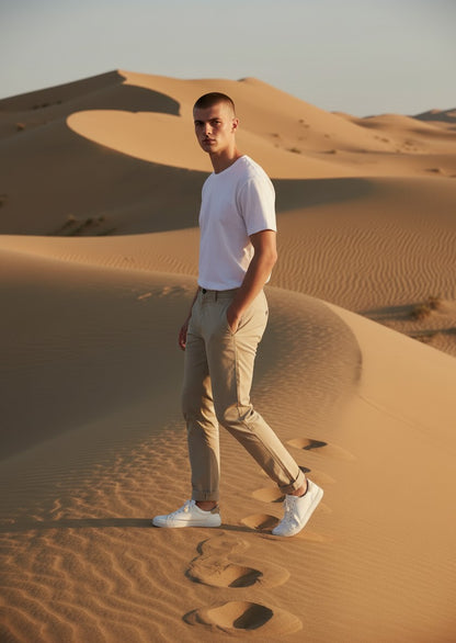 بنطلون غبردين بيج مائل للبياض للرجال