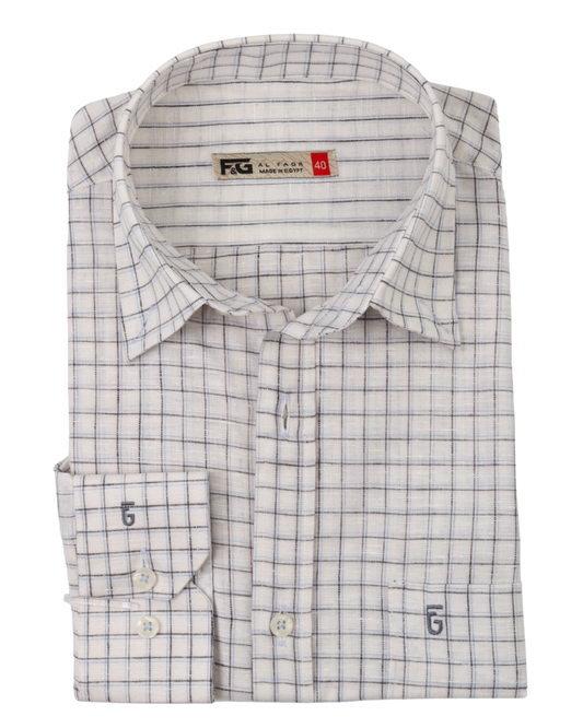 White Grey Pure Cotton Long Sleeve Shirt