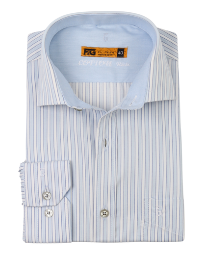 White Blue Pure Cotton Long Sleeve Shirt