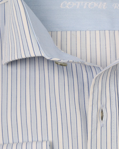 White Blue Pure Cotton Long Sleeve Shirt
