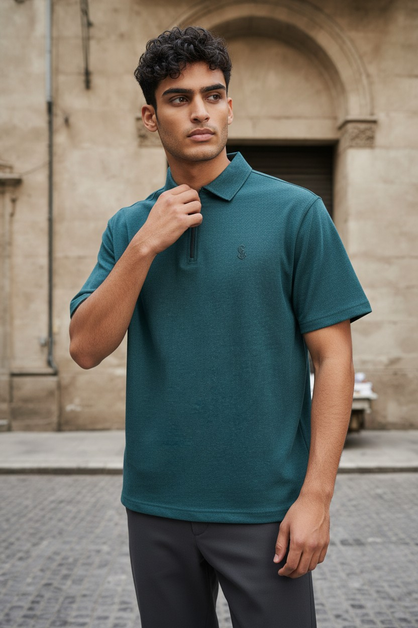 Premium beige Zipper Polo Shirt