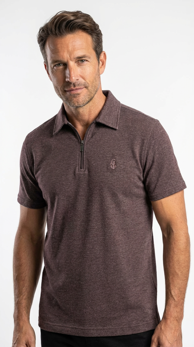 Premium beige Zipper Polo Shirt
